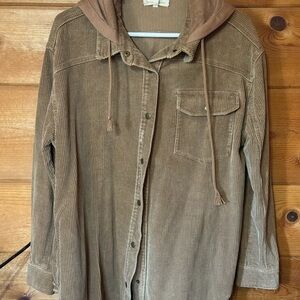 Gilded Intent Brown Corduroy Utility Jacket with Hood